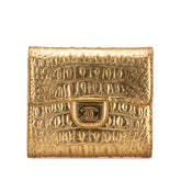 CC Metallic Calfskin Crocodile Embossed Compact Flap Wallet